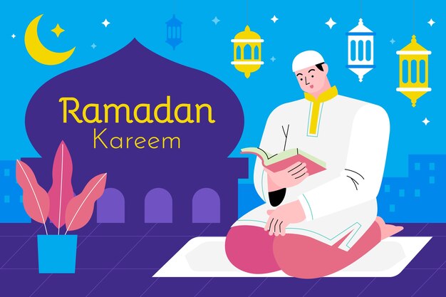 Hand getekende platte ramadan achtergrond