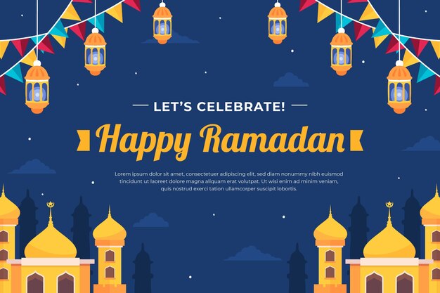 Hand getekende platte ramadan achtergrond