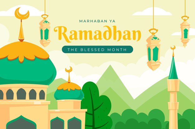 Hand getekende platte ramadan illustratie