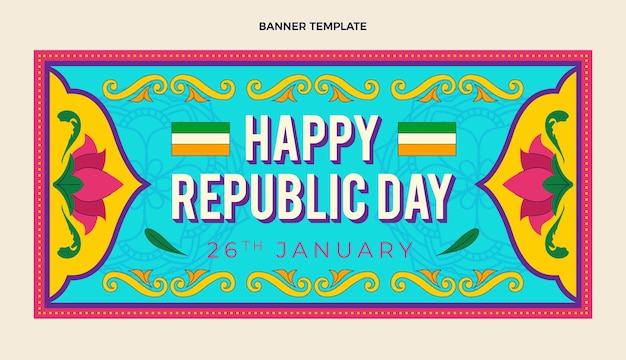 Hand getekende platte republiek dag horizontale banner