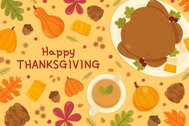 Gratis vector hand getekende platte thanksgiving achtergrond