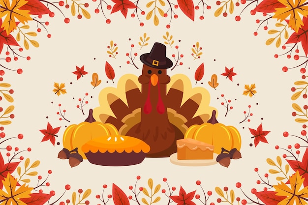 Hand getekende platte thanksgiving achtergrond