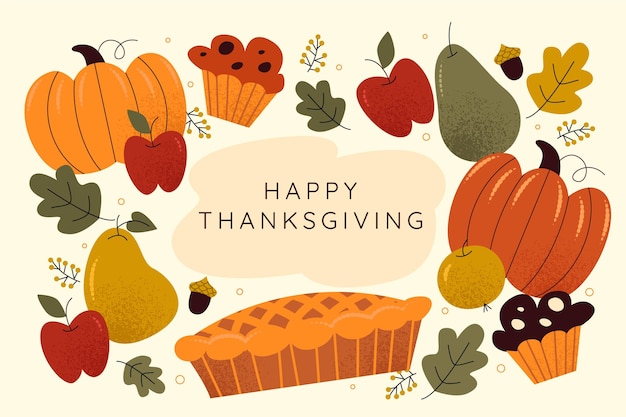 Gratis vector hand getekende platte thanksgiving achtergrond