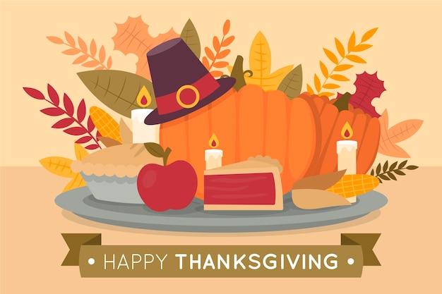 Hand getekende platte Thanksgiving illustratie