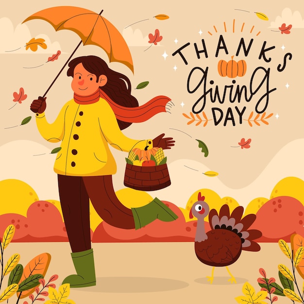 Hand getekende platte Thanksgiving illustratie