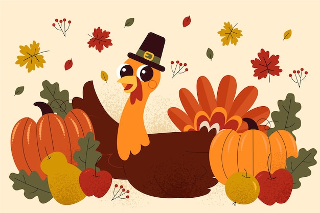 Hand getekende platte Thanksgiving illustratie