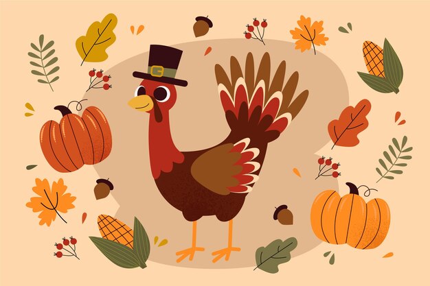 Hand getekende platte Thanksgiving illustratie