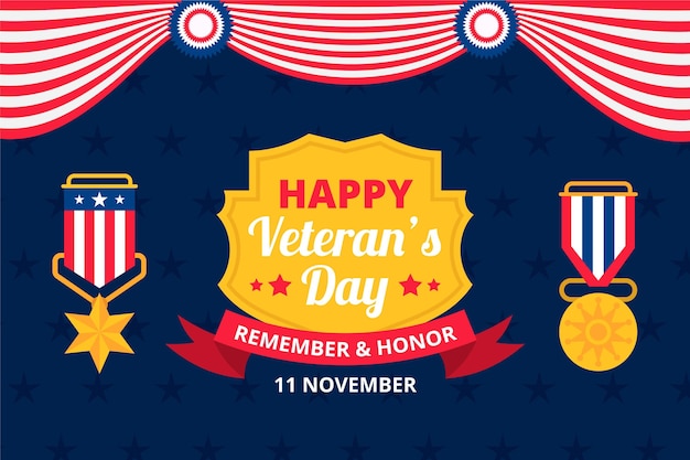 Gratis vector hand getekende platte veteranendag achtergrond