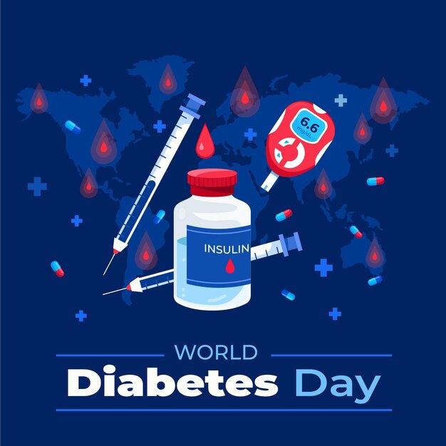 Hand getekende platte wereld diabetes dag illustratie