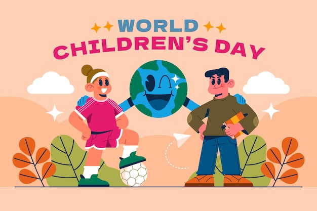 Gratis vector hand getekende platte wereld kinderdag achtergrond