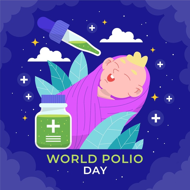 Hand getekende platte wereld polio dag illustratie