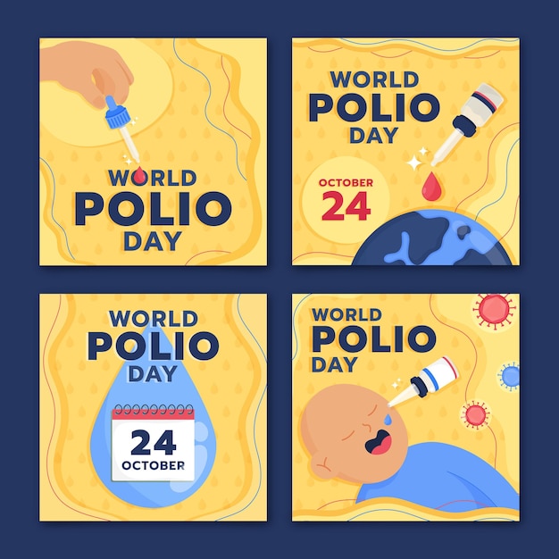 Gratis vector hand getekende platte wereld polio dag instagram posts collectie