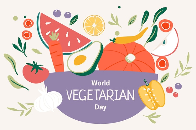Gratis vector hand getekende platte wereld vegetarische dag achtergrond