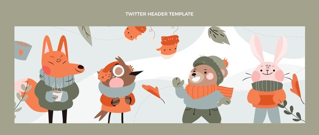 Hand getekende platte winter twitter header