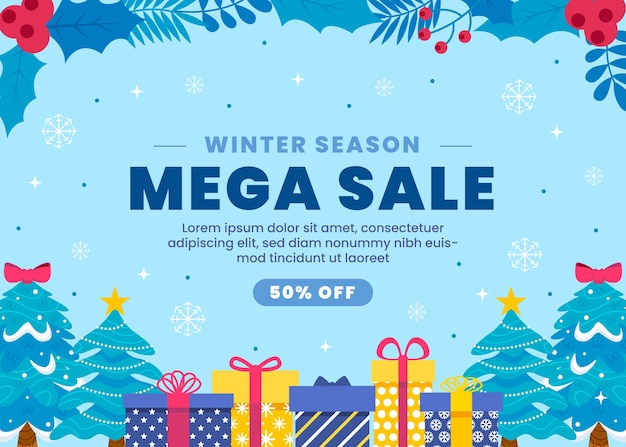 Gratis vector hand getekende platte winter verkoop illustratie en banner