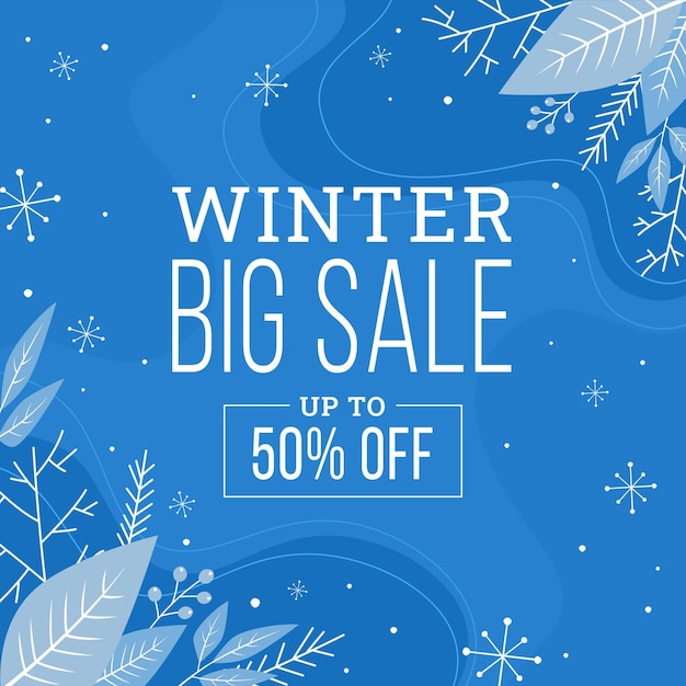 Gratis vector hand getekende platte winter verkoop illustratie en vierkante banner