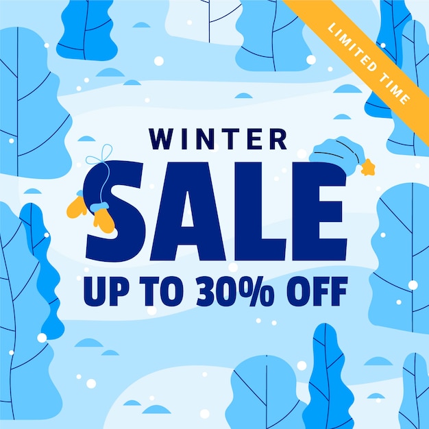 Gratis vector hand getekende platte winter verkoop illustratie en vierkante banner