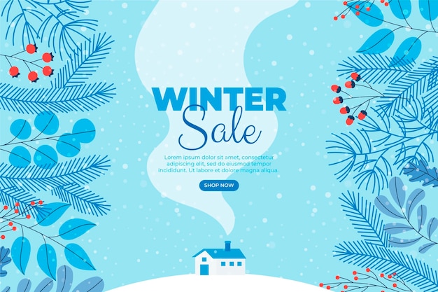 Hand getekende platte winter verkoop illustratie