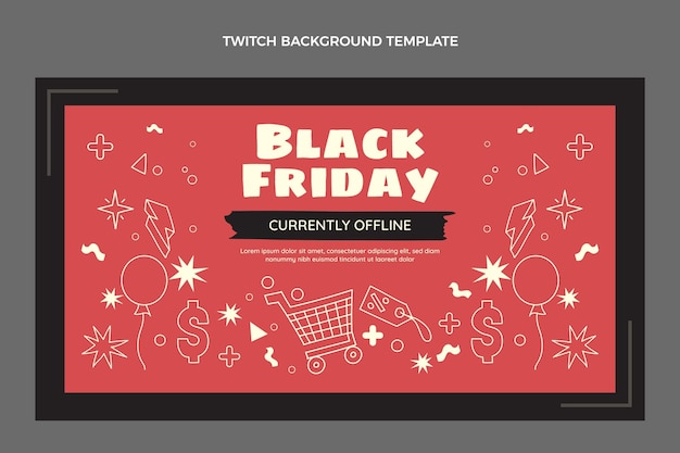 Gratis vector hand getekende platte zwarte vrijdag twitch achtergrond