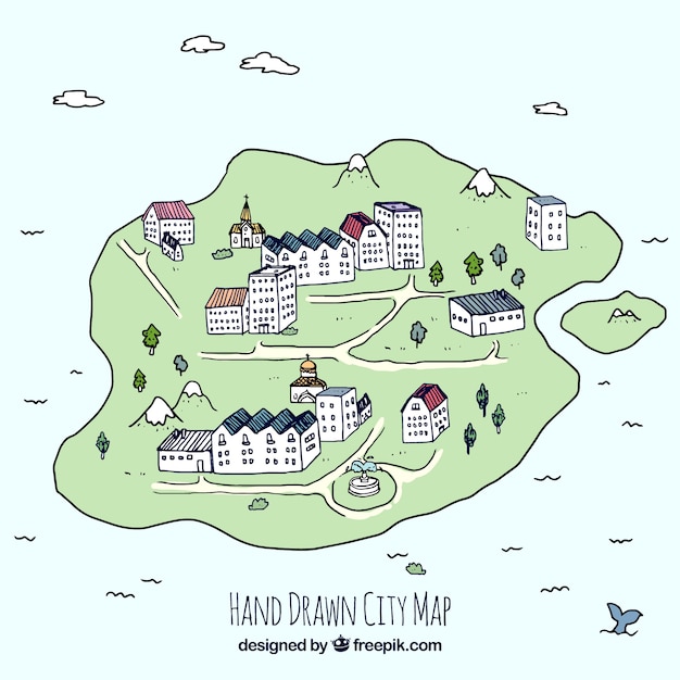 Hand getekende plattegrond van de stad