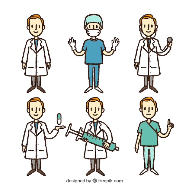 Hand getekende reeks mannelijke artsen