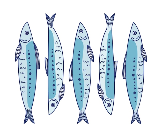 Hand getekende sardine illustratie