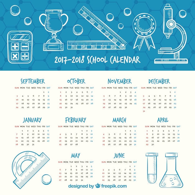 Hand getekende school kalender met wetenschappelijke stijl