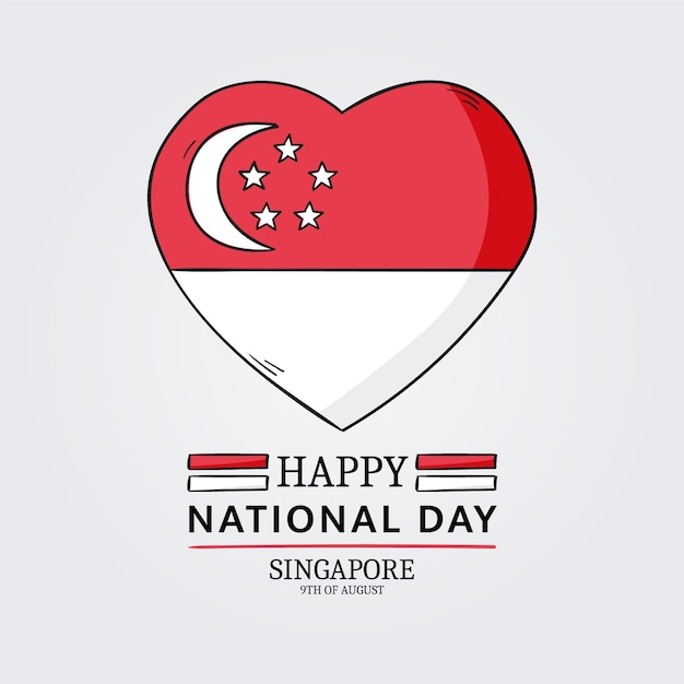 Hand getekende Singapore nationale feestdag illustratie