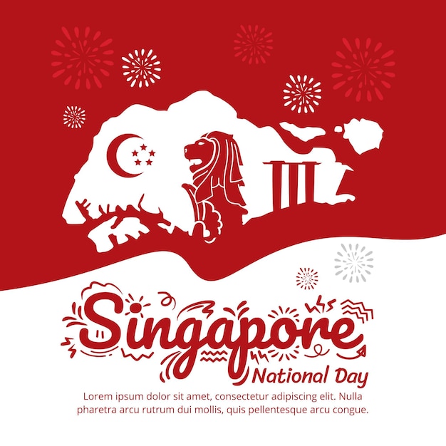 Hand getekende Singapore nationale feestdag illustratie