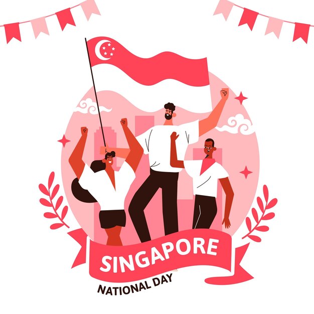 Hand getekende Singapore nationale feestdag illustratie