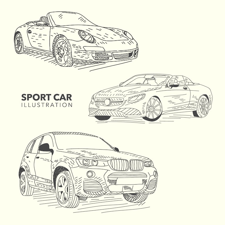 Gratis Vector hand getekende sportwagens collectie