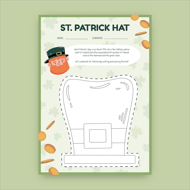 Gratis vector hand getekende st. patrick's day hoed werkblad