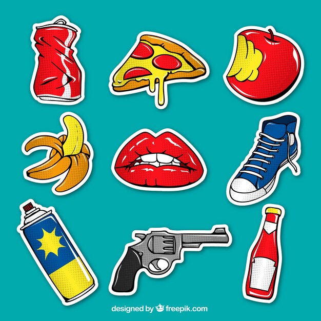 Hand getekende stickers met pop art stijl