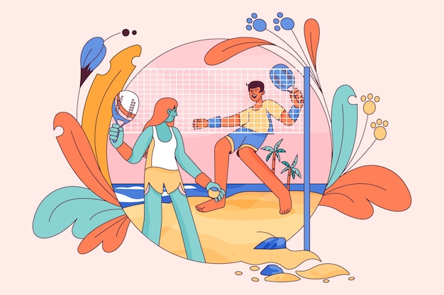 Hand getekende strandtennis illustratie