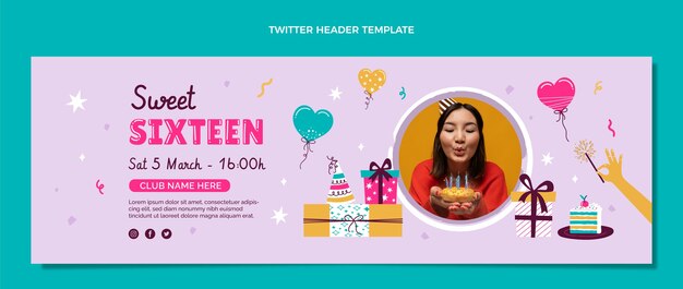 Hand getekende sweet 16 twitter header