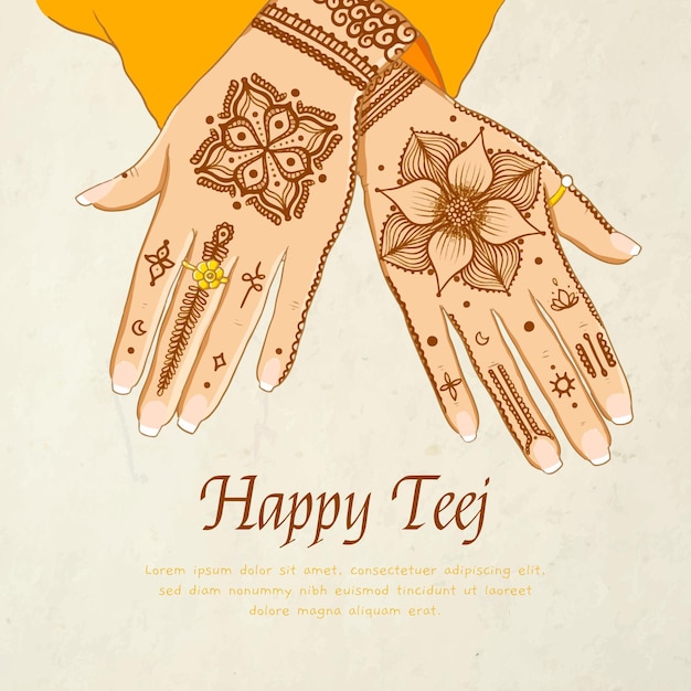 Hand getekende teej festival illustratie