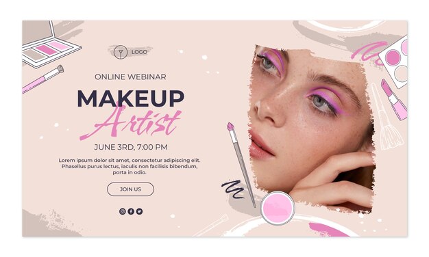 Hand getekende textuur make-up artiest webinar sjabloon