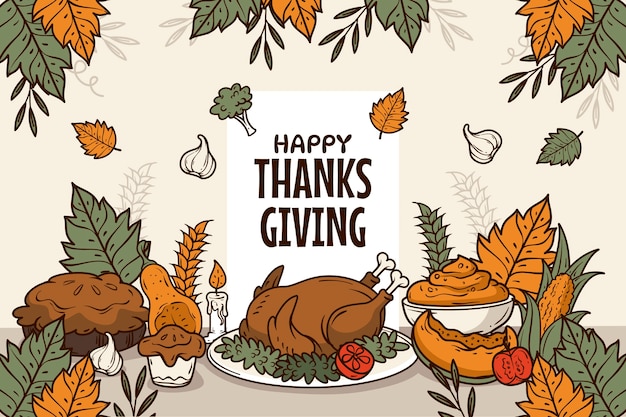 Gratis vector hand getekende thanksgiving viering achtergrond