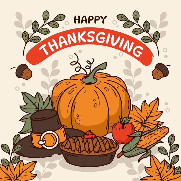 Hand getekende Thanksgiving viering illustratie
