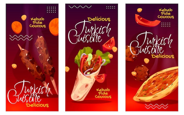 Gratis vector hand getekende turkse keuken banner set