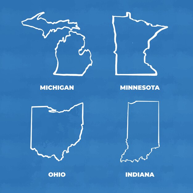 Hand getekende usa staten overzicht kaart illustratie