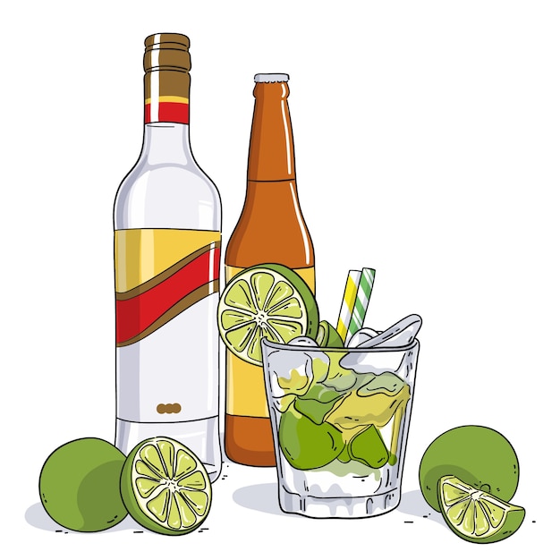 Hand getekende verfrissende cachaça illustratie