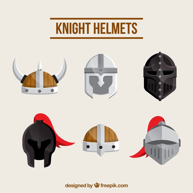 Hand getekende verscheidenheid van middeleeuwse helmen