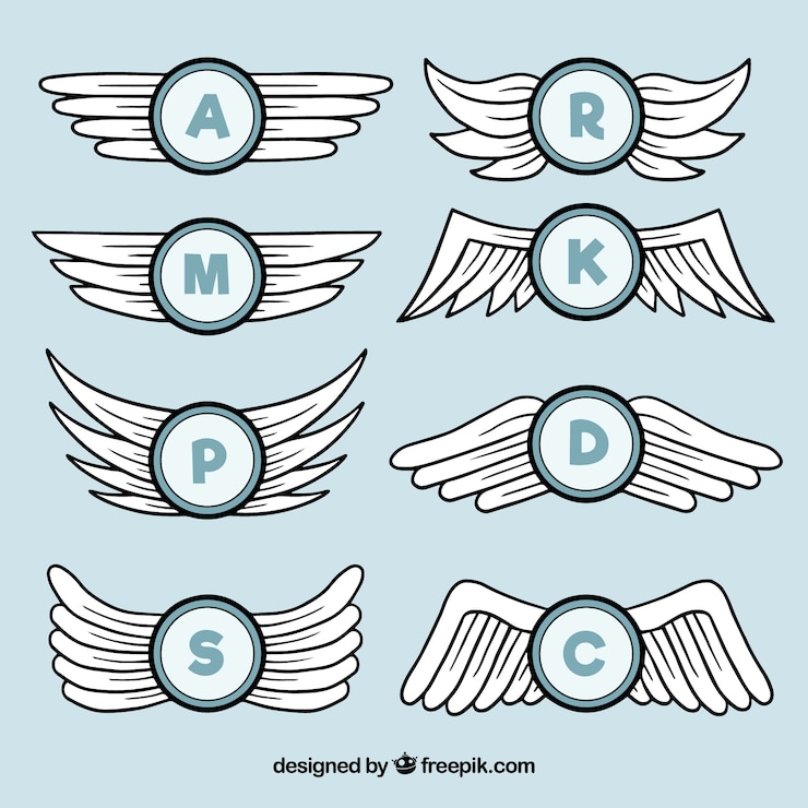 Gratis Vector hand getekende vleugels met initialen
