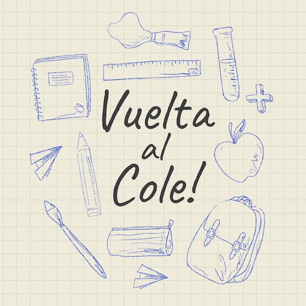 Hand getekende vuelta al cole achtergrond