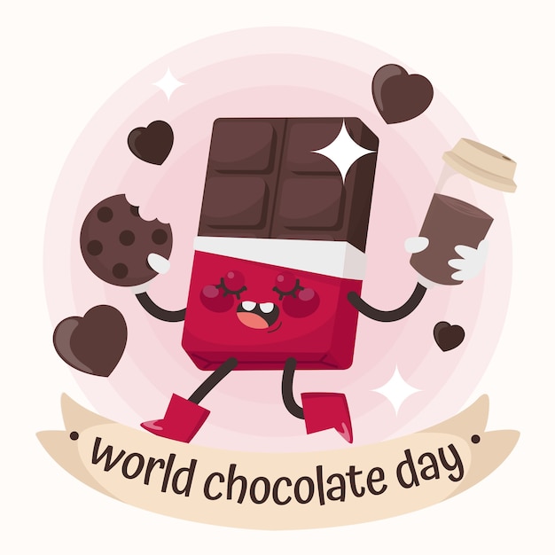 Hand getekende wereld chocolade dag illustratie met chocolade