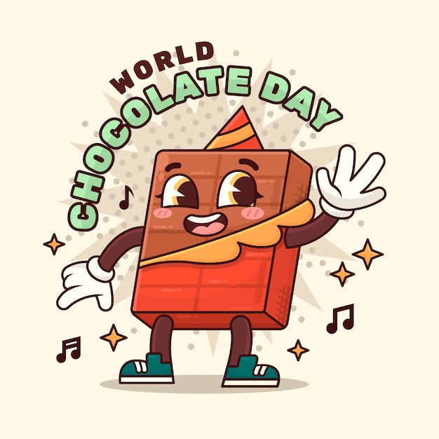 Hand getekende wereld chocolade dag illustratie met chocoladereep