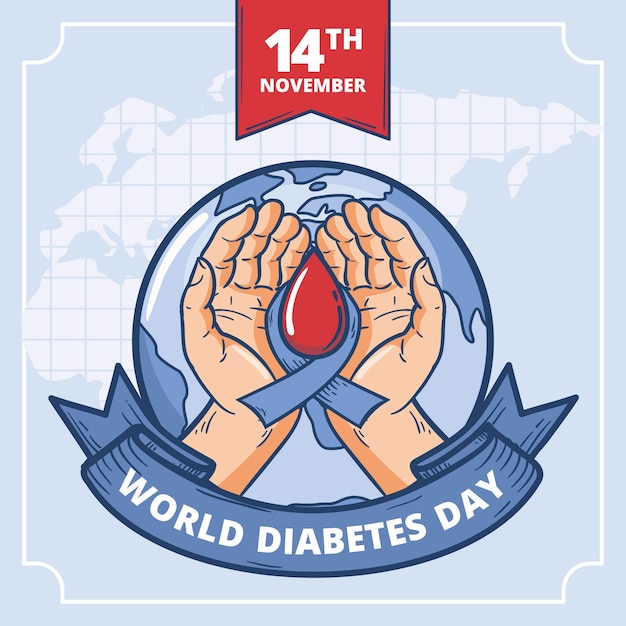 Hand getekende wereld diabetes dag illustratie