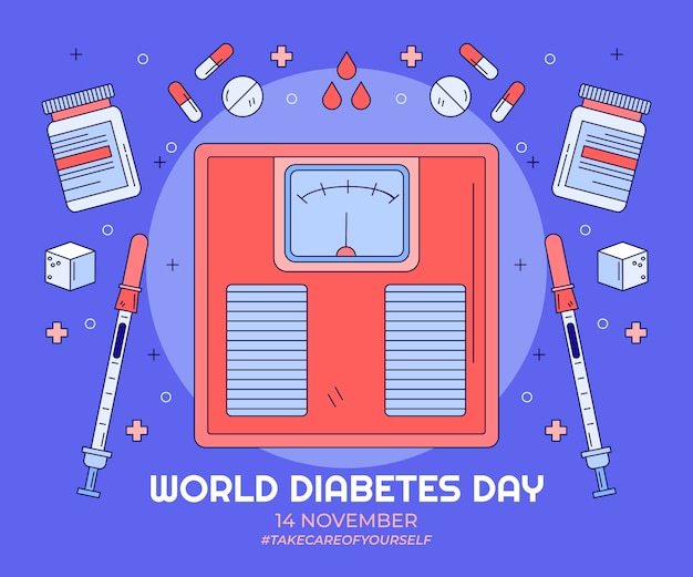 Hand getekende wereld diabetes dag illustratie