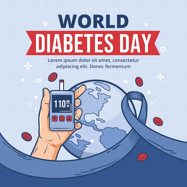 Hand getekende wereld diabetes dag illustratie